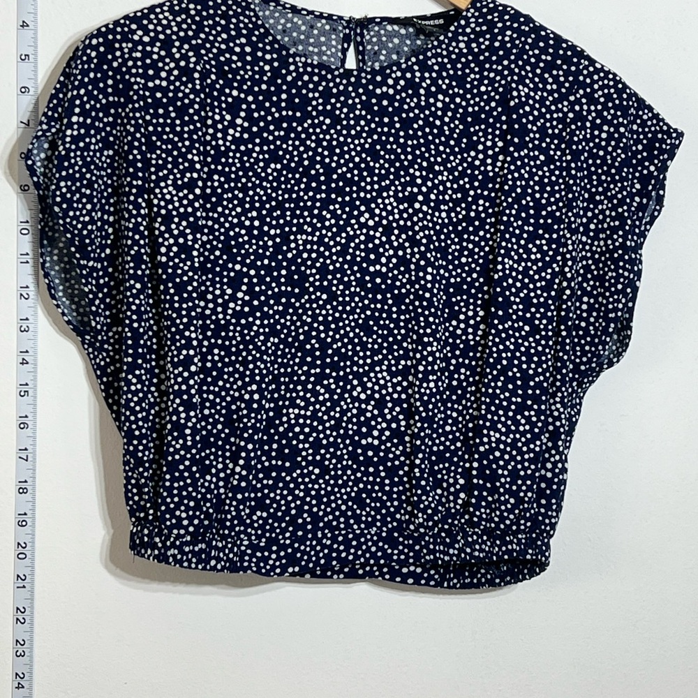Express Blue Boxy Blouse with Cap Sleeves